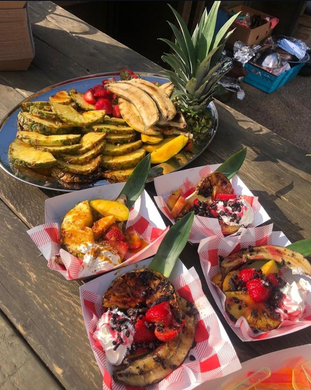 Grilled pineapple and tropical fruit dessert platter